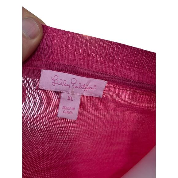 Lilly Pulitzer Women XL Pink Wool Blend Long Lagenlook Button Cardigan Sweater - Picture 7 of 7